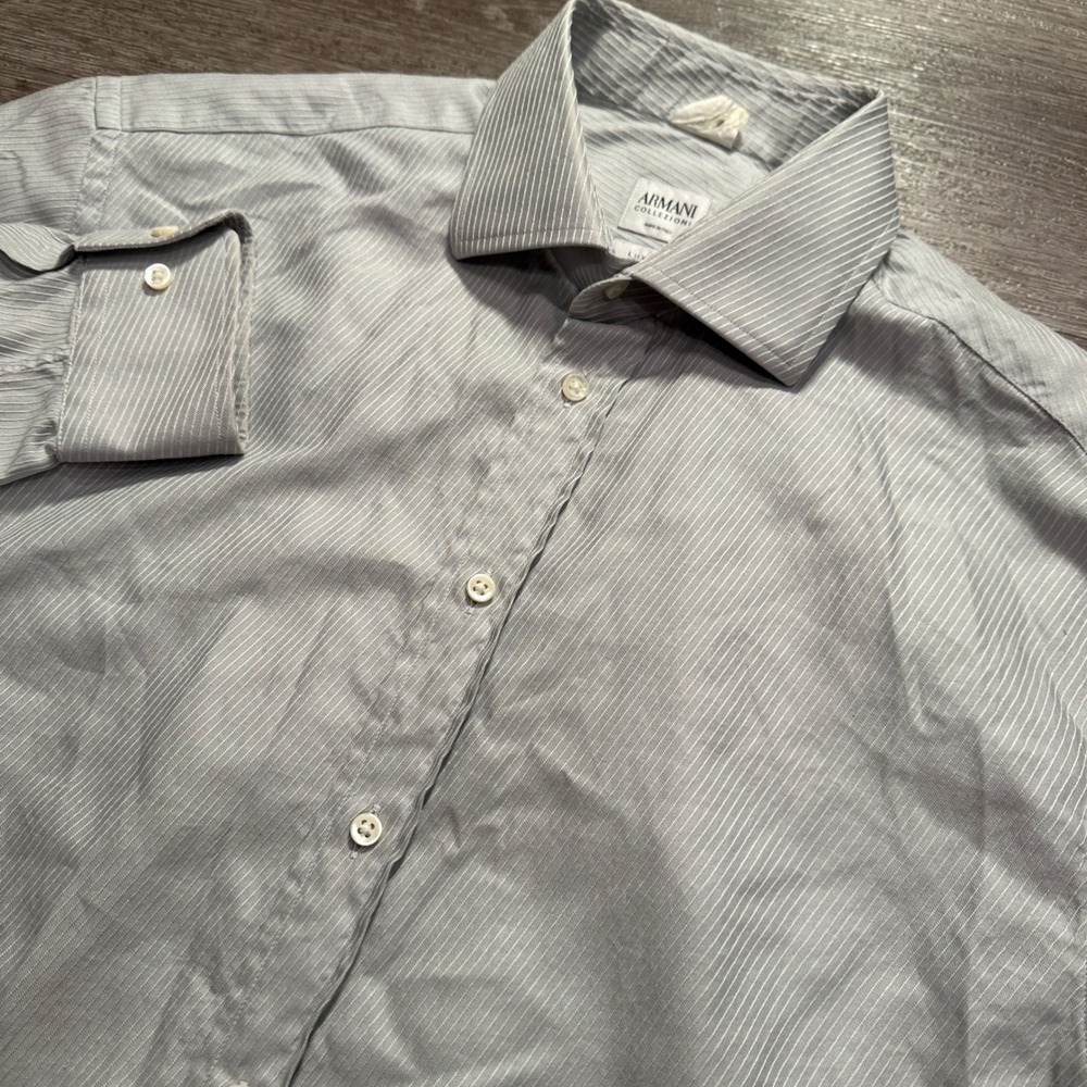Armani Collezioni Shirt‎ Men 15.5 39 Gray Cotton Striped Luxury Italian Business
